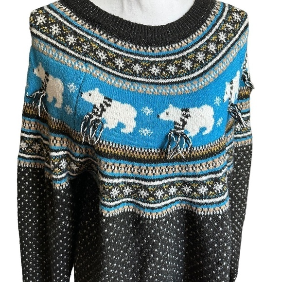 Holiday Time Women's Ugly Christmas Sweater Knit Polar Bears Size Large (12-14) - Picture 6 of 17